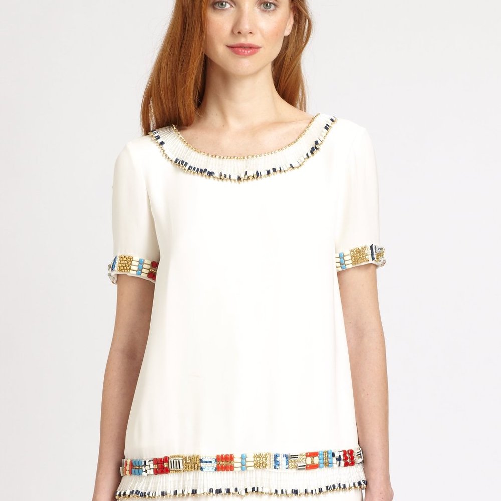 Tory Burch White Jace Silk Top